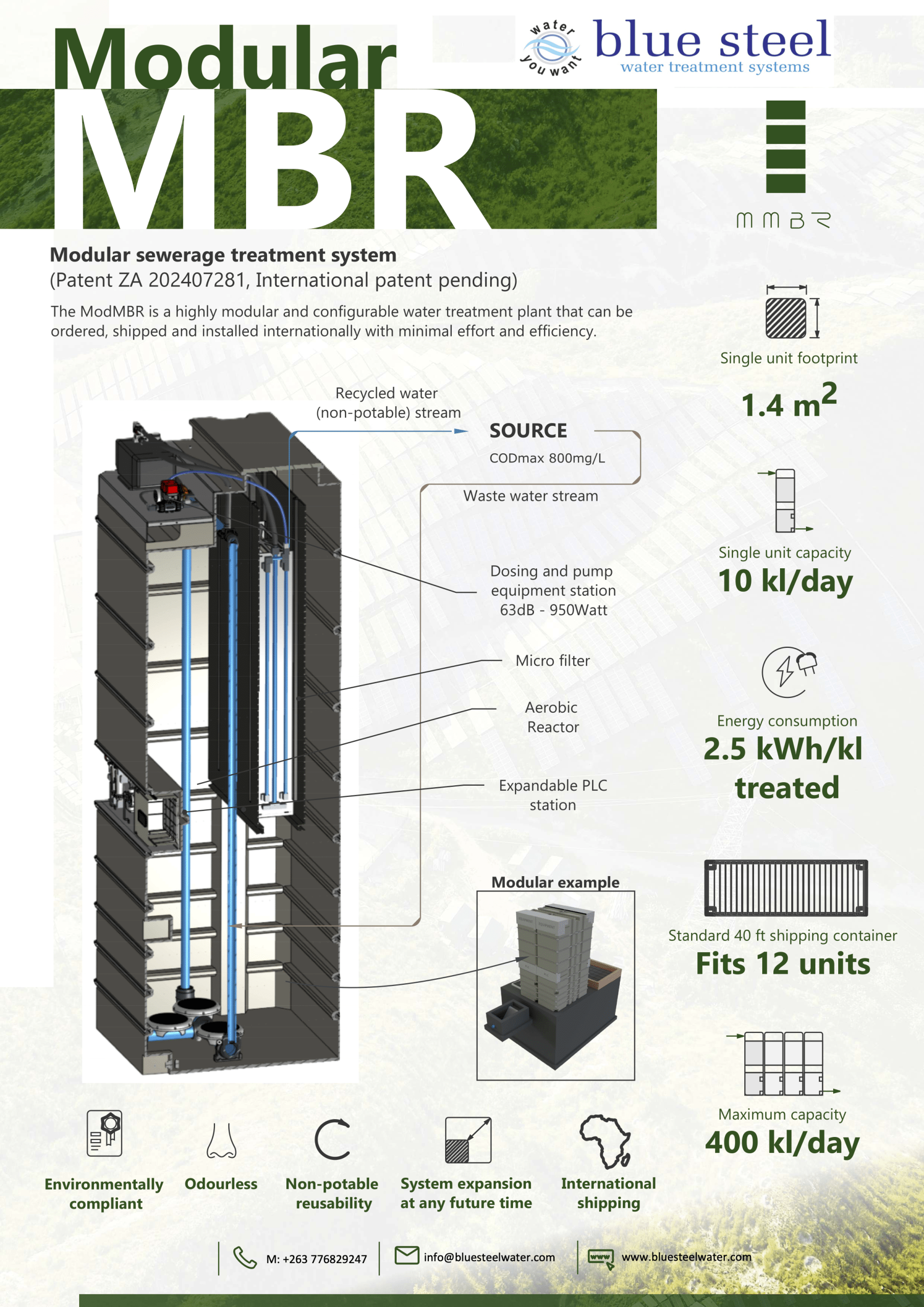 Blue steel water membrane bioreactor